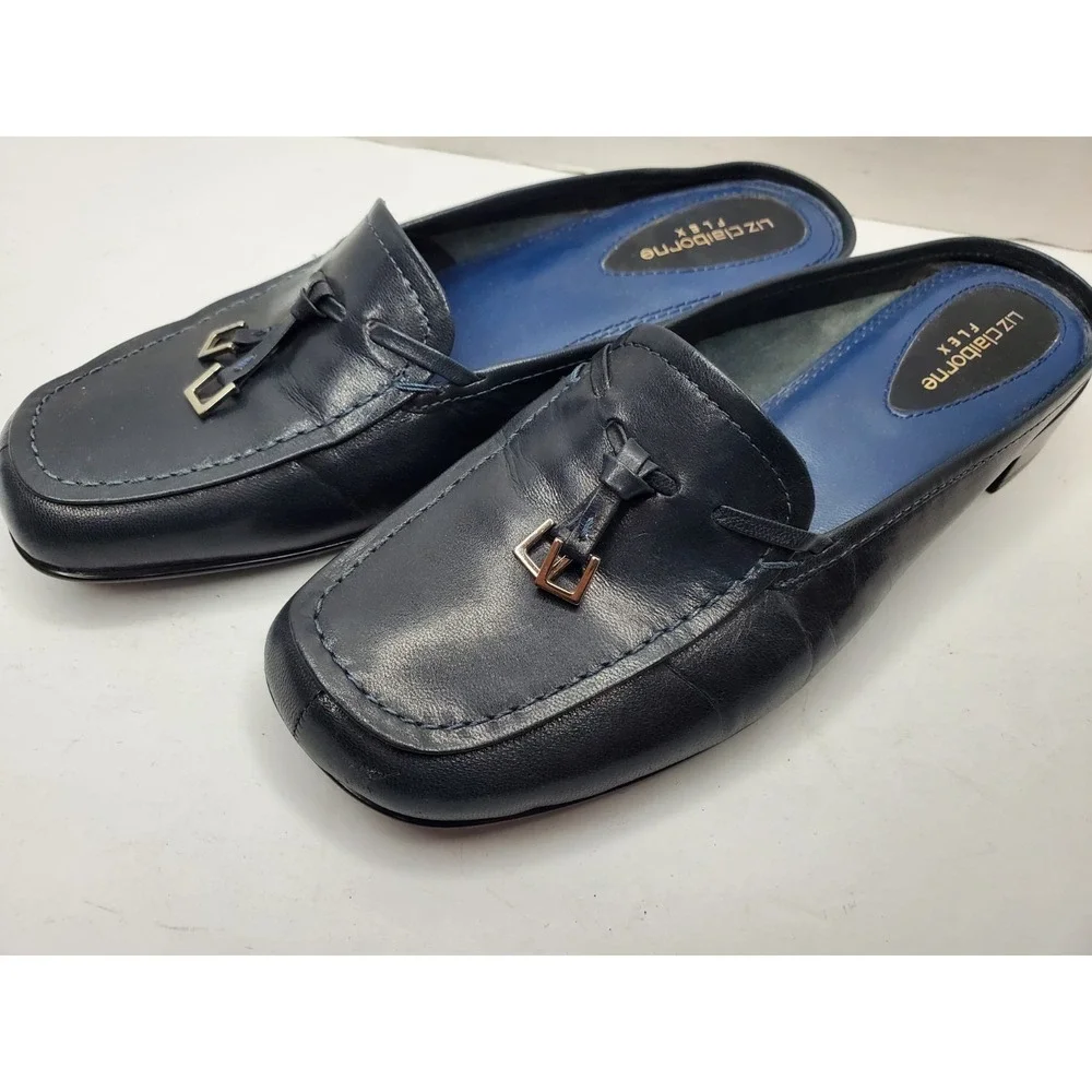 LIZ CLAIBORNE Flex Alicia Slip on Mules US 6M Blue Vintage Flats Fast Ship